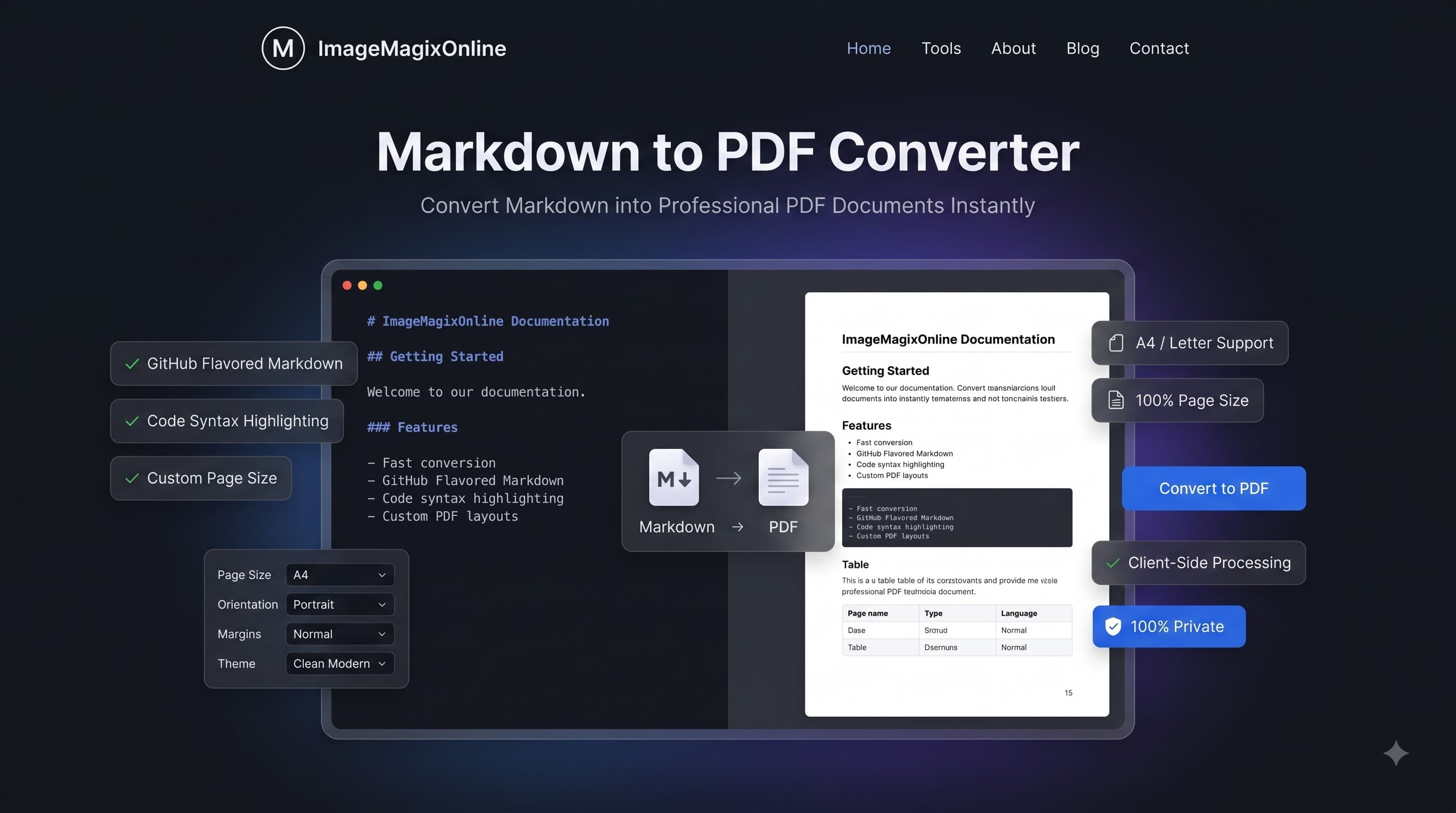 Markdown to PDF Converter tool preview