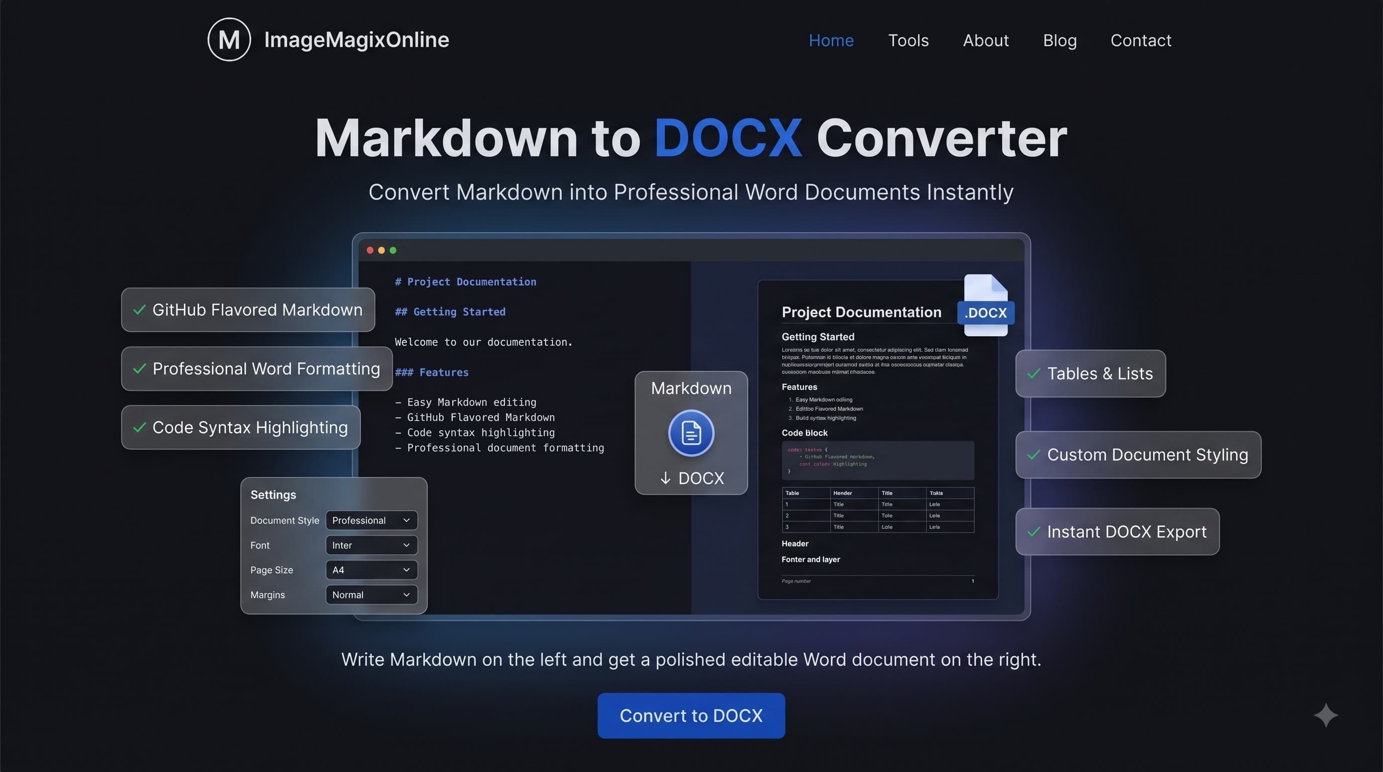 Markdown to Word Converter tool preview