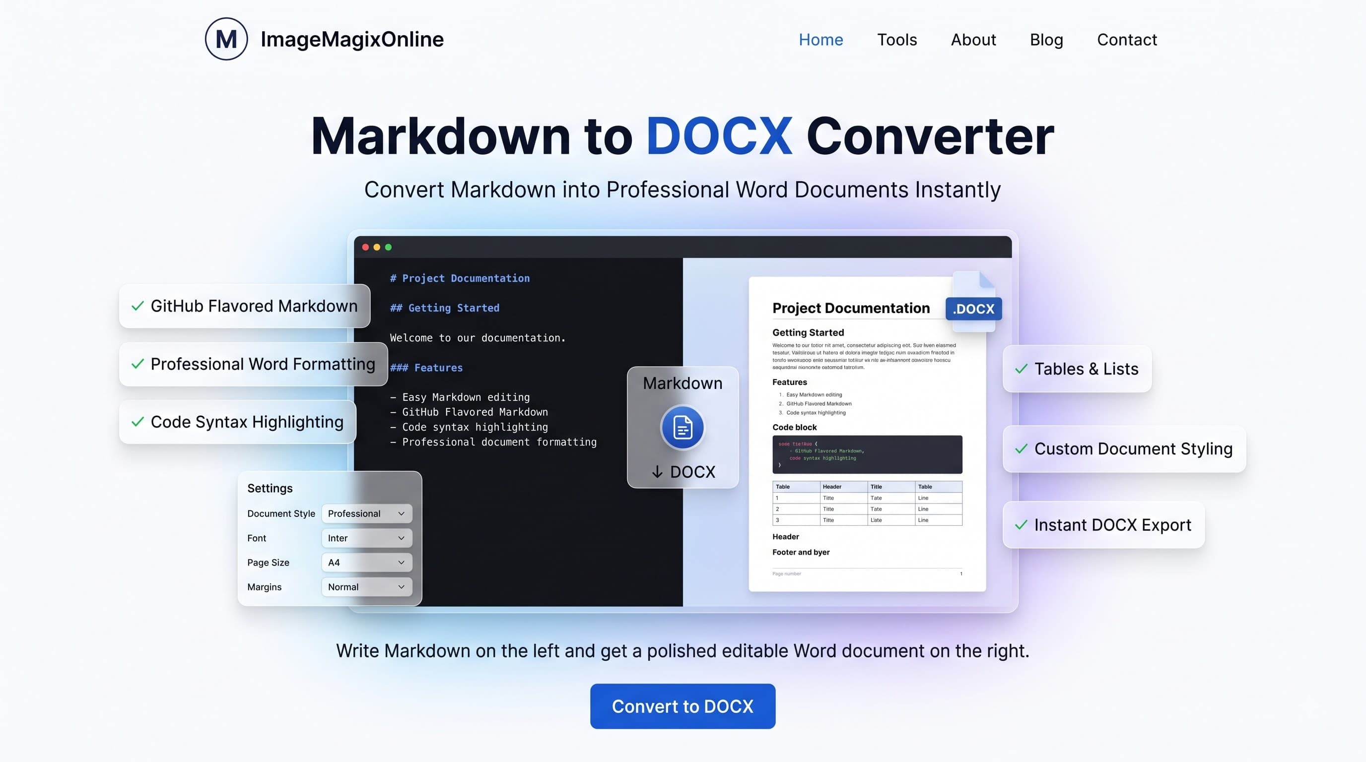 Markdown to Word Converter tool preview