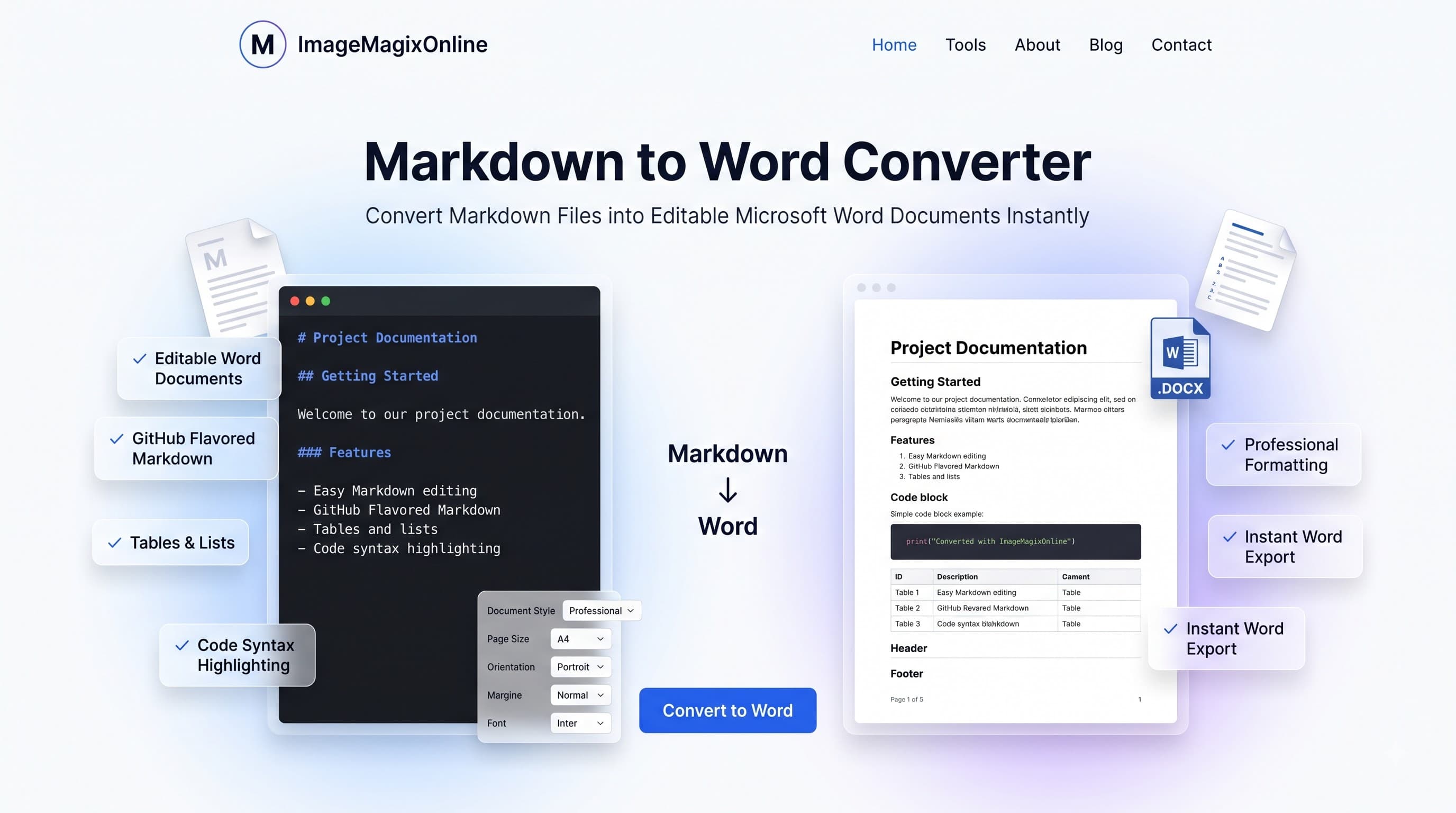 Markdown to Word Online tool preview