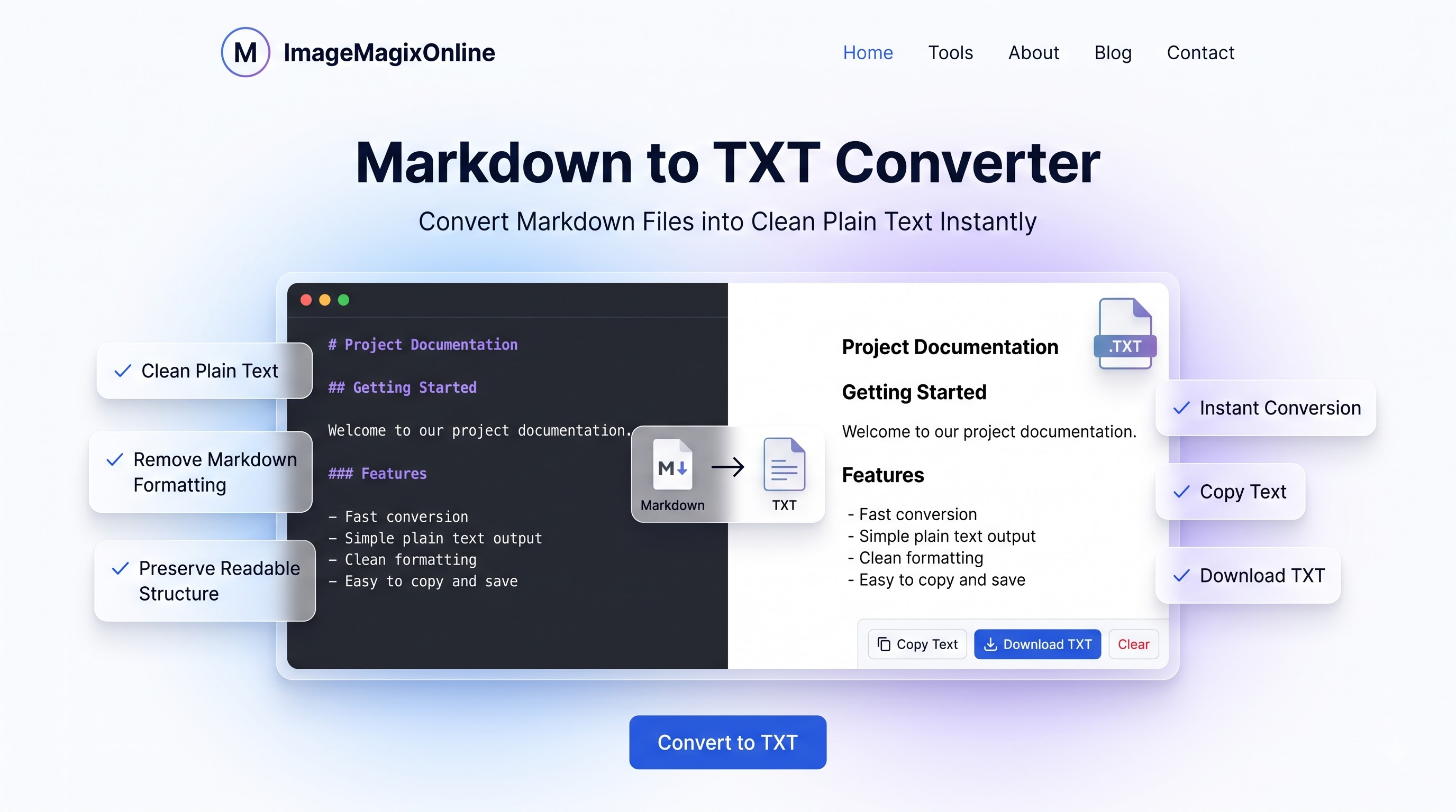 Markdown to TXT Converter tool preview